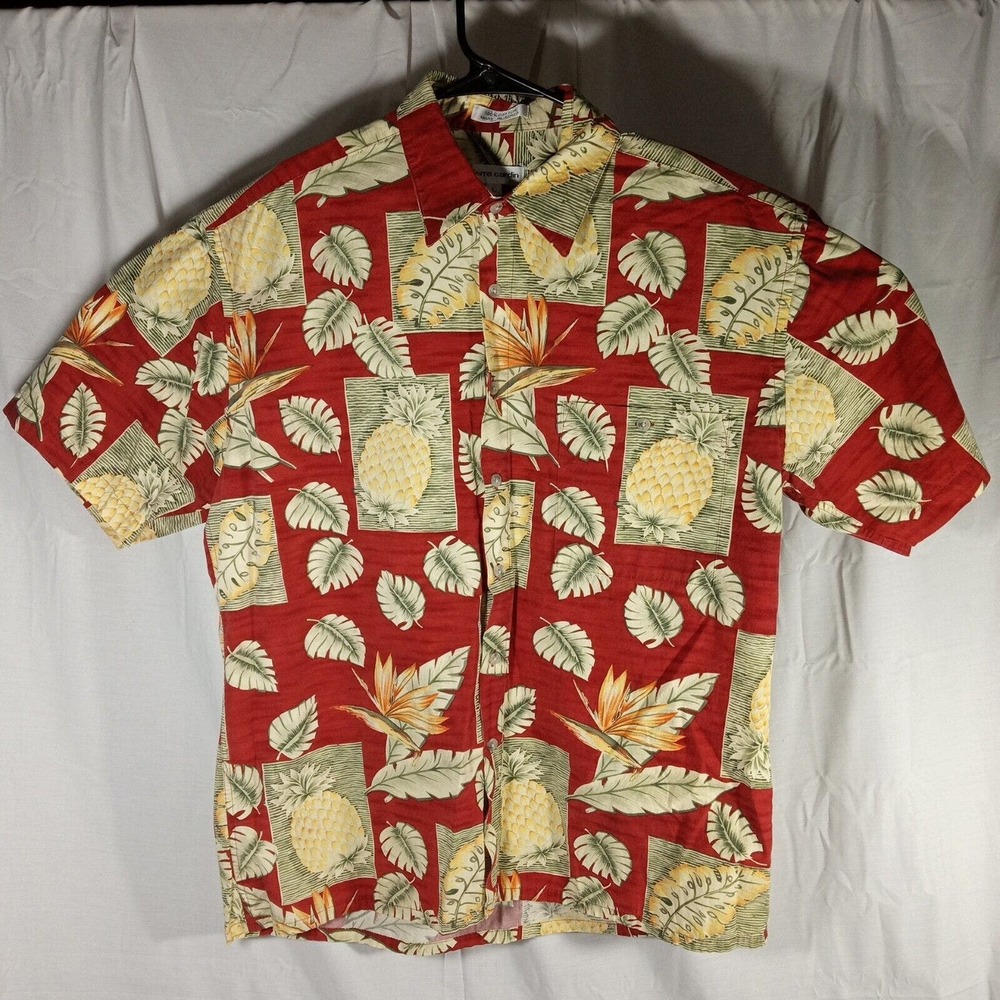Pierre Cardin Ctn Reddish Pineapple Floral Hawaiian Aloha Shirt Large L